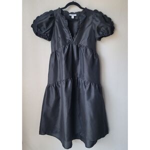 Kika Vargas x Target Tiered Ruffle Edge Puff Sleeve Midi Dress Size Medium Black